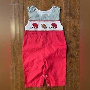 Lil Cactus Red and Gray Football Smocked Overalls size 3 - 6M
